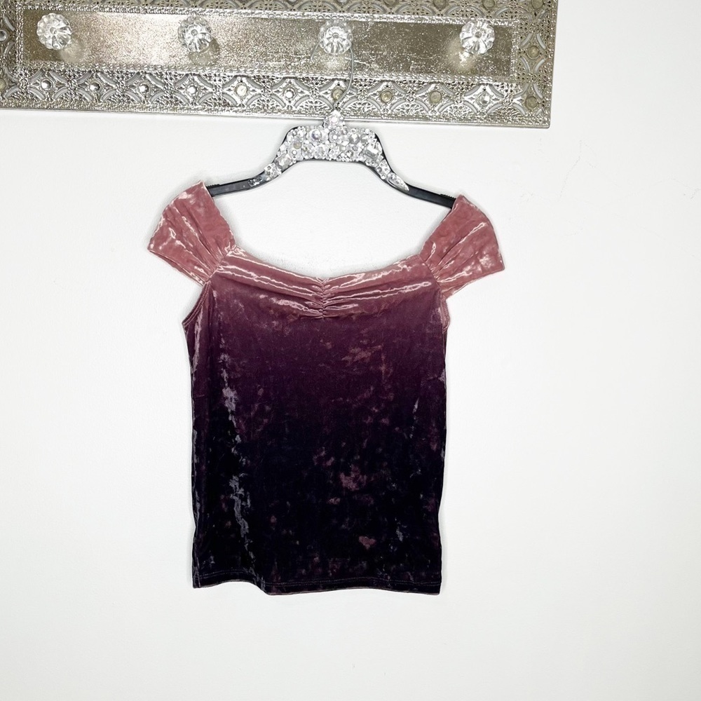 American Eagle Pink Purple Ombre Velvet Off Shoulder Blouse XS